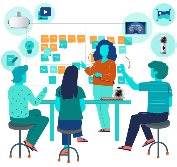 Teacher with her students in the classroom teaching about digital learning products